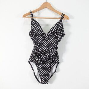 Black Swimsuit‎ Medium One Piece Polka Dot Skimpy V Neck Slimming 8 Bathing Suit